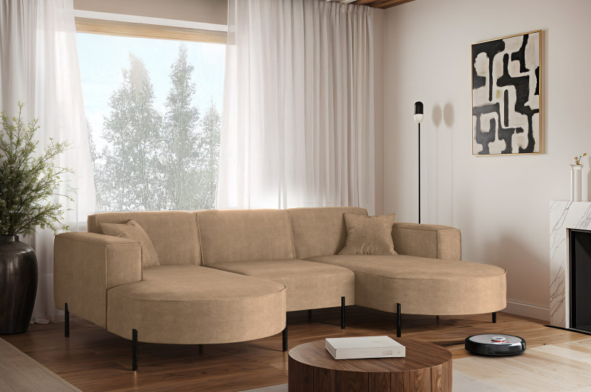 Narożnik, Sofa w kształcie U Modena Rein tkanina Noel Zimny beżowy