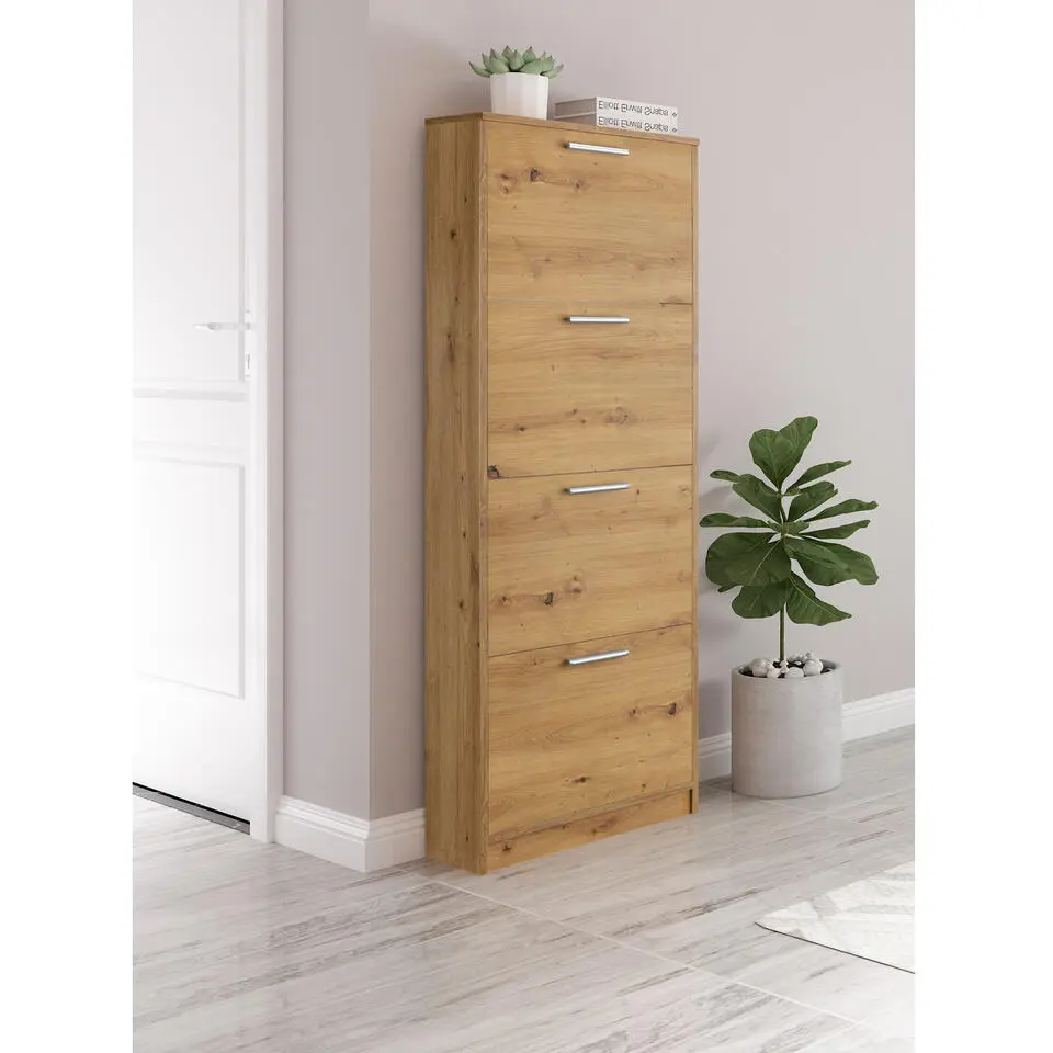 Bill - Schoenenkast met 4 kleppen in eiken effect