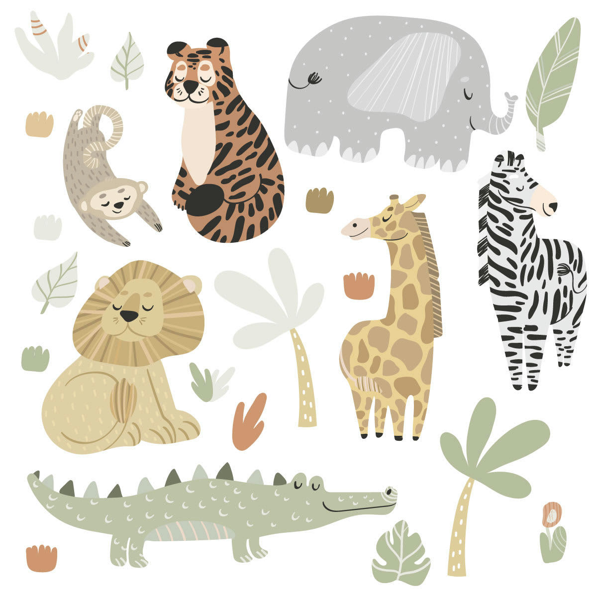 JUNGLE - Stickers mureaux en vinyle animaux jungle multicolore