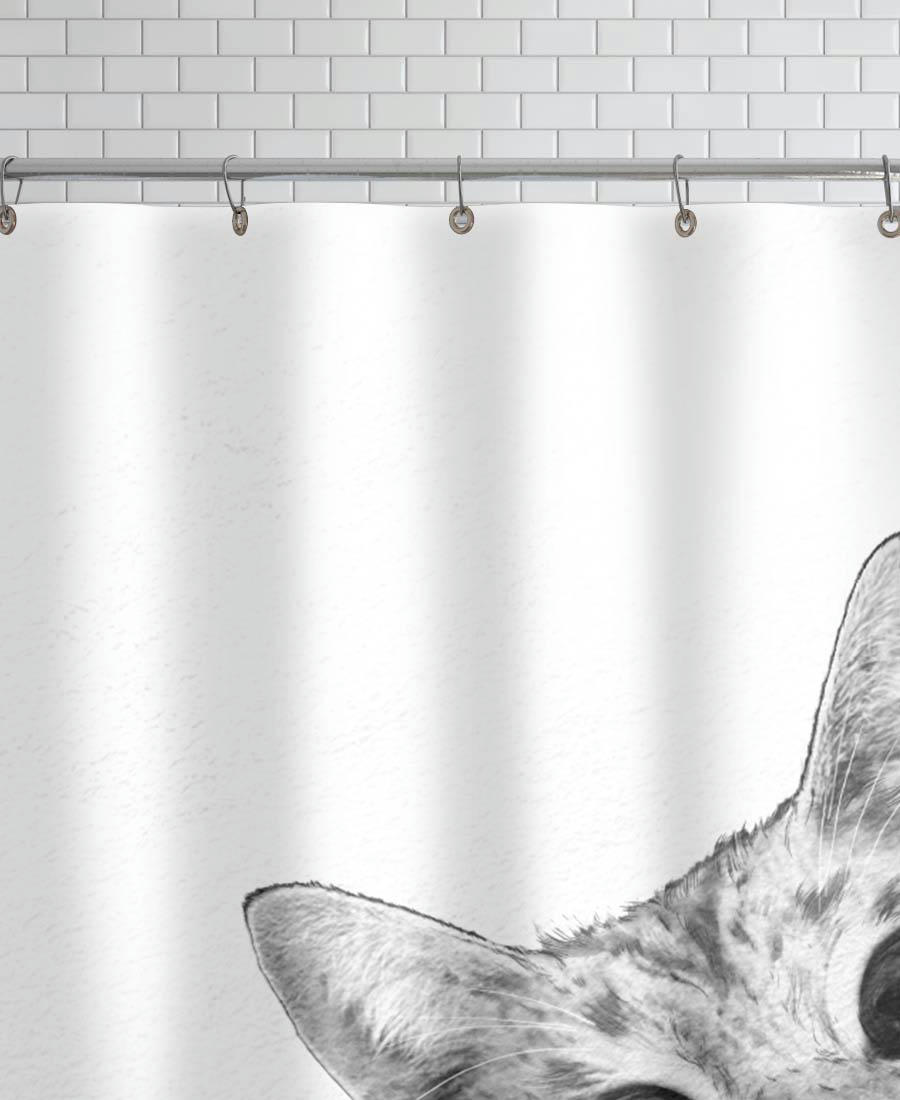 SNEAKY CAT - Rideau de douche en polyester en gris 150x200