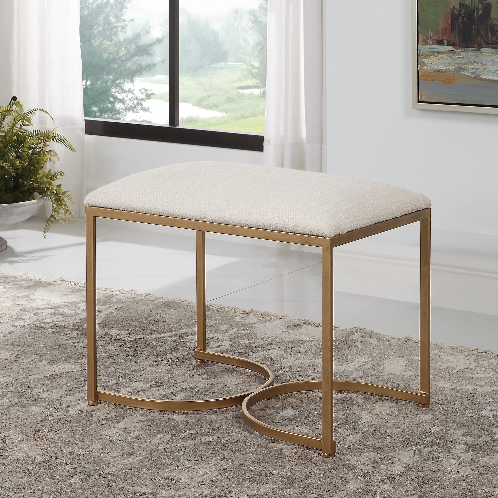Beige Upholstered Accent Bench - 15.5D x 23.5W x 18.5H