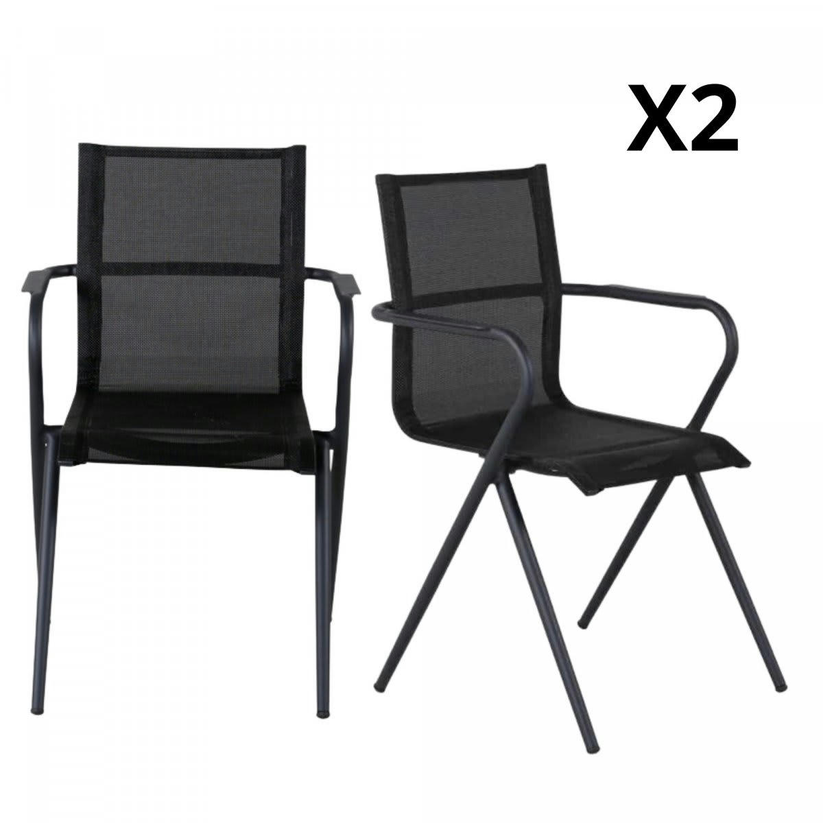 TACNA - Lot de 2 chaises de jardin design avec accoudoirs noir