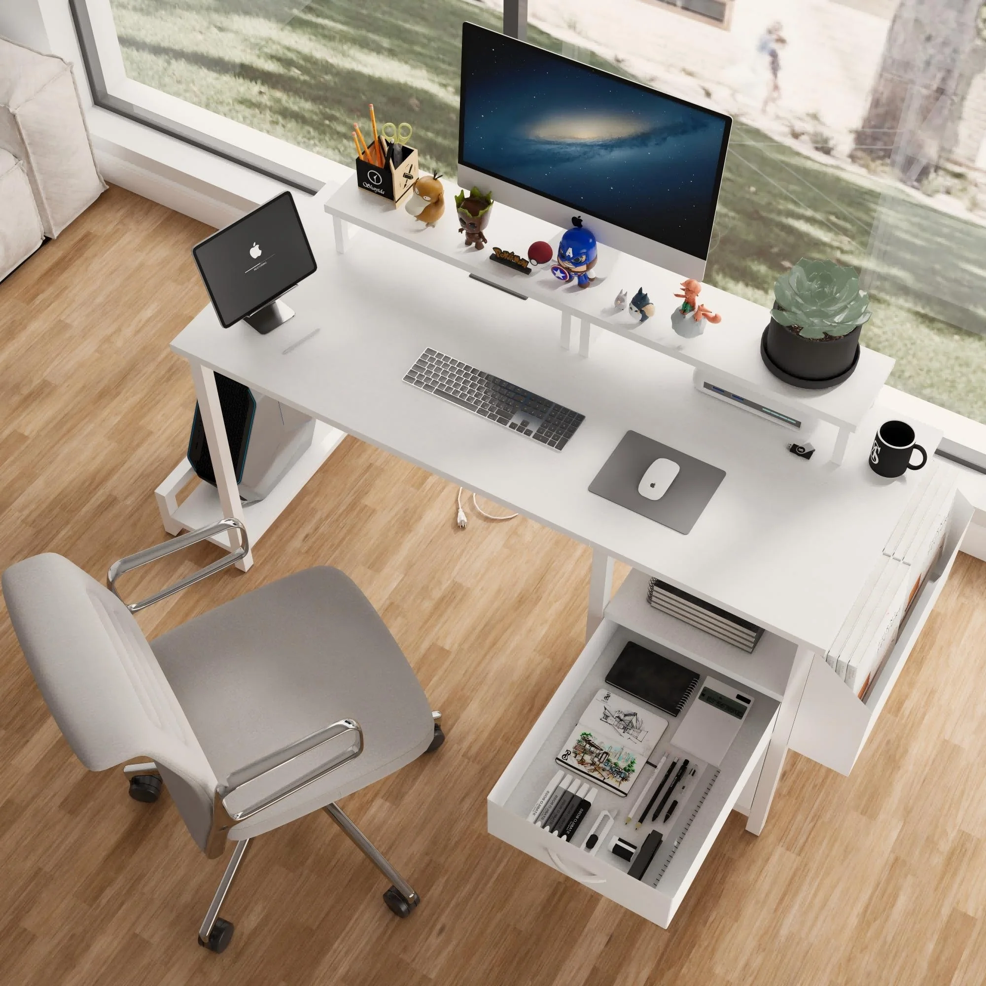 47.3 Office Desk With Power Outlet 2 Monitor - 47.30 * 19.69 * 29.53