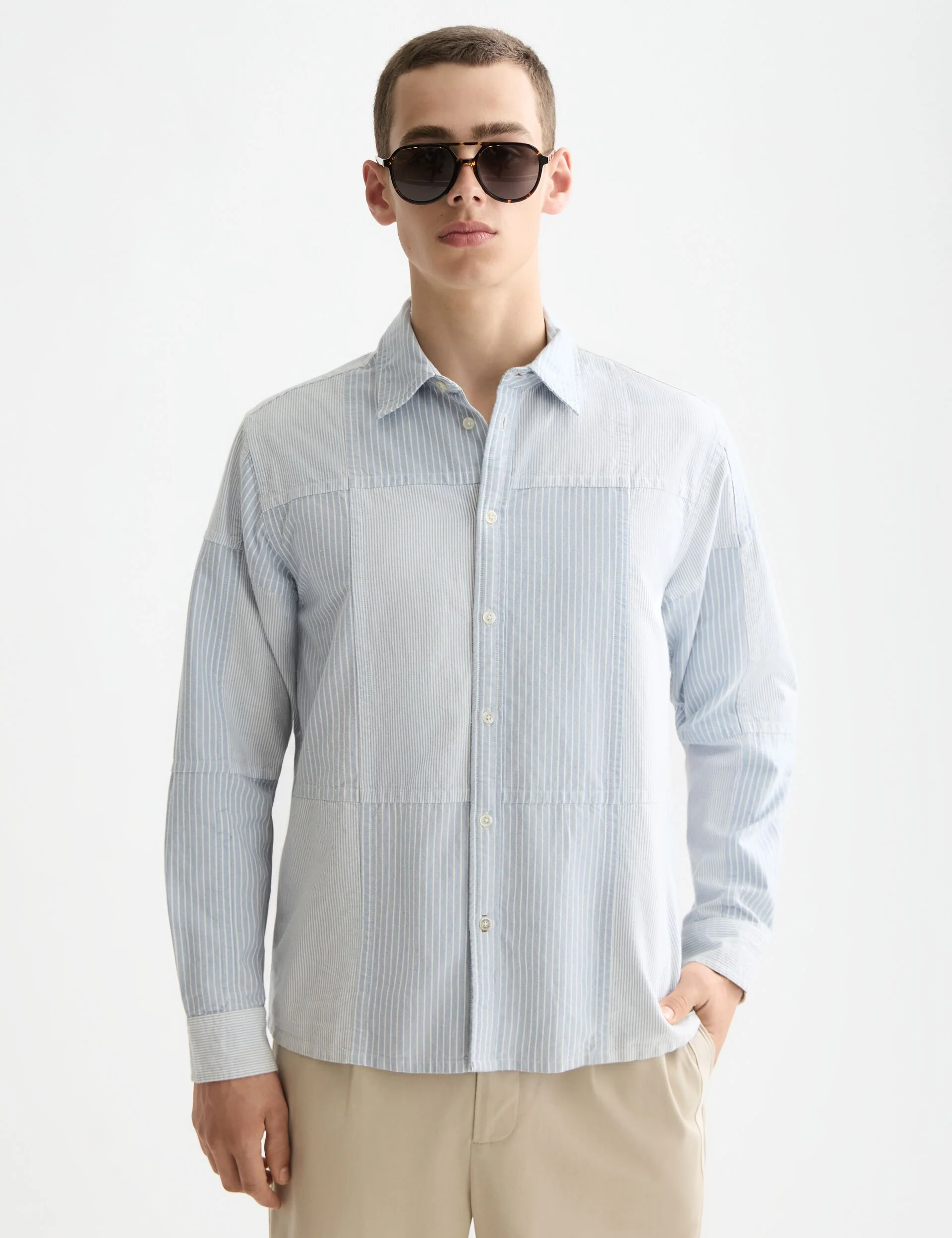 Patchwork relaxed-fit oxford shirt