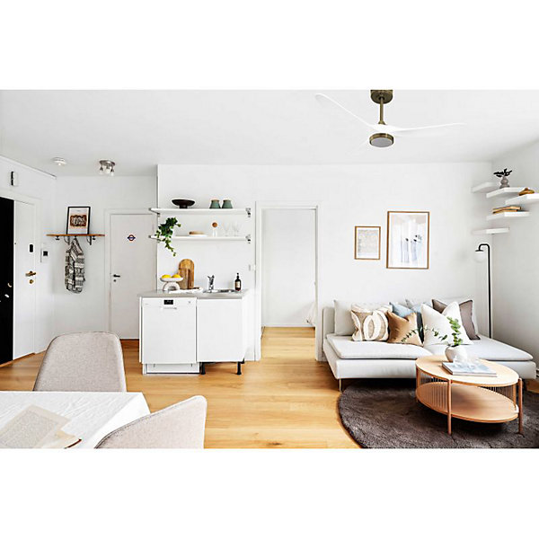Ouray 2de Klassfan - Ventilateur de plafond et destratificateur moteur DC Laiton avec Lumière pales bois blanc 25 à 40 m²