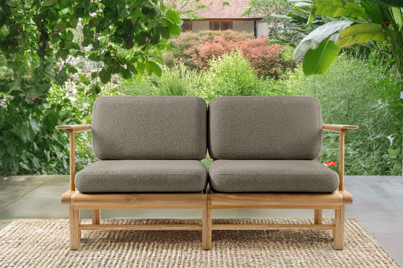 KONSIMO ATREDA Sofa ogrodowa drewniana z poduszkami, szary, styl boho