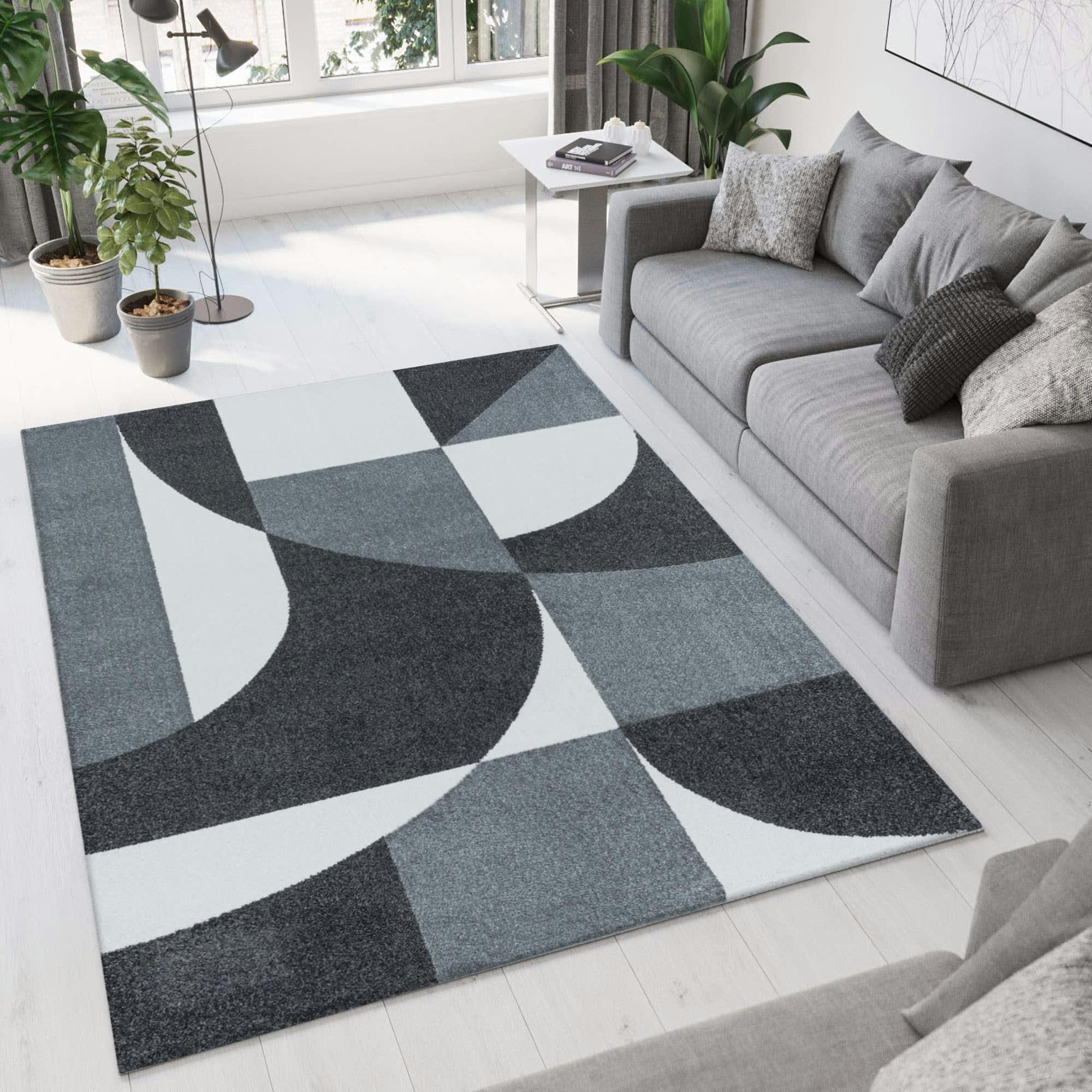 PICASSO - Tapis géométrique gris 80x250cm