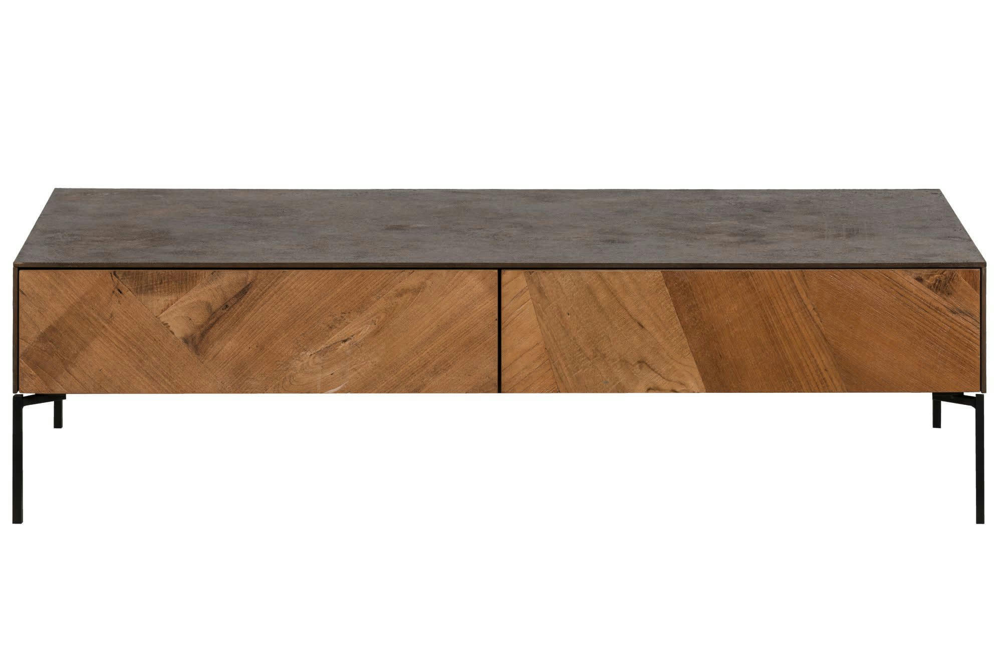 JAKARTA - Table basse en bois de teck et métal 4 tiroirs