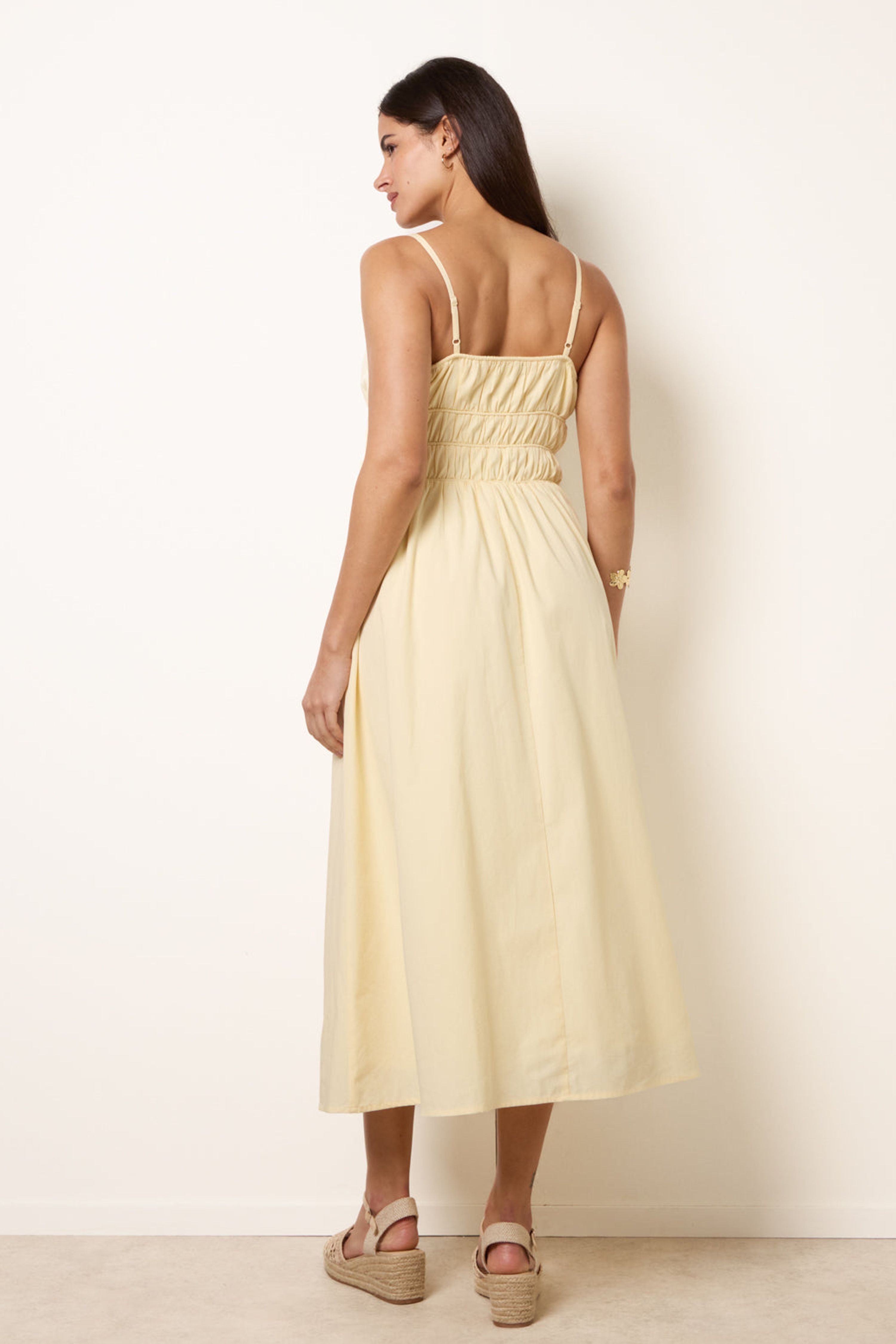 Blue Vanilla Yellow Ruched Binding Strappy Midi Dress