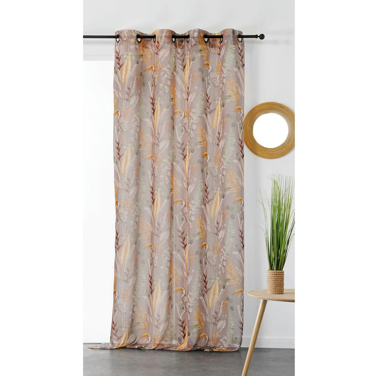 - Voilage esprit paradisiaque polyester taupe 150x265 cm