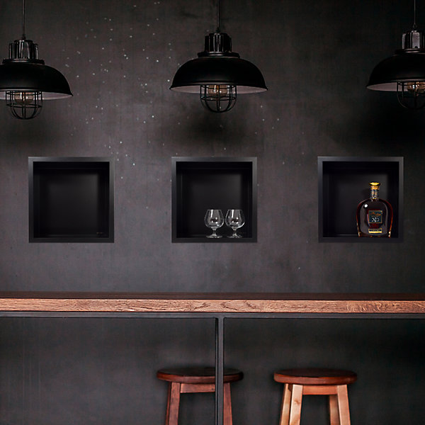 Balneo Niche murale de douche 30x30x10cm, étagère encastrable douche acier inox, noir, WALL-BOX ONE