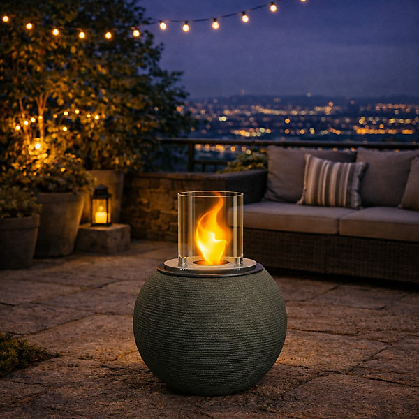 Brasero de jardin cheminée au bioéthanol pour intérieur et extérieur BOTTICELLI Vert Sauge d.40xh54