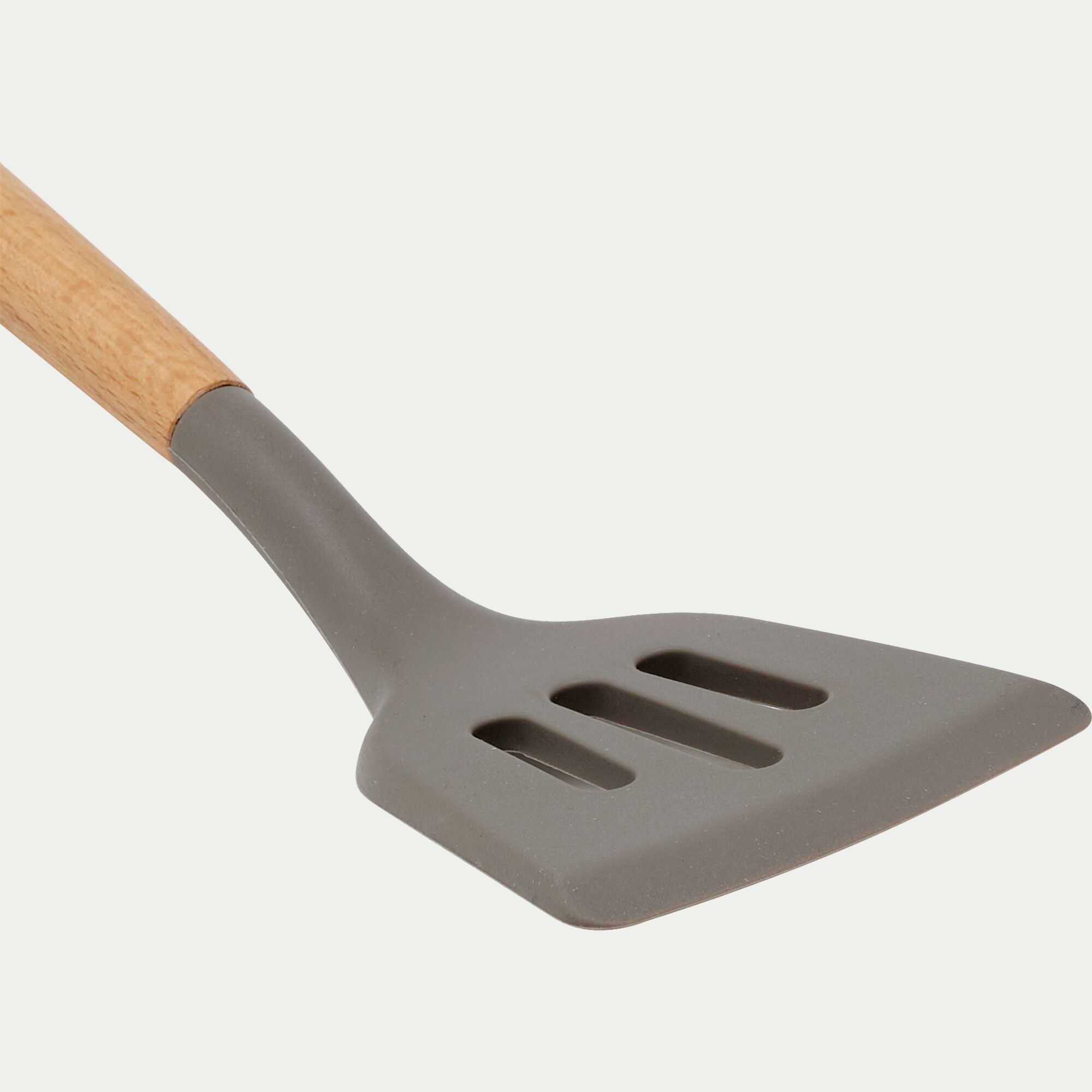 PISTOU - Spatule plate ajourée en bois et silicone - brun terre ombre