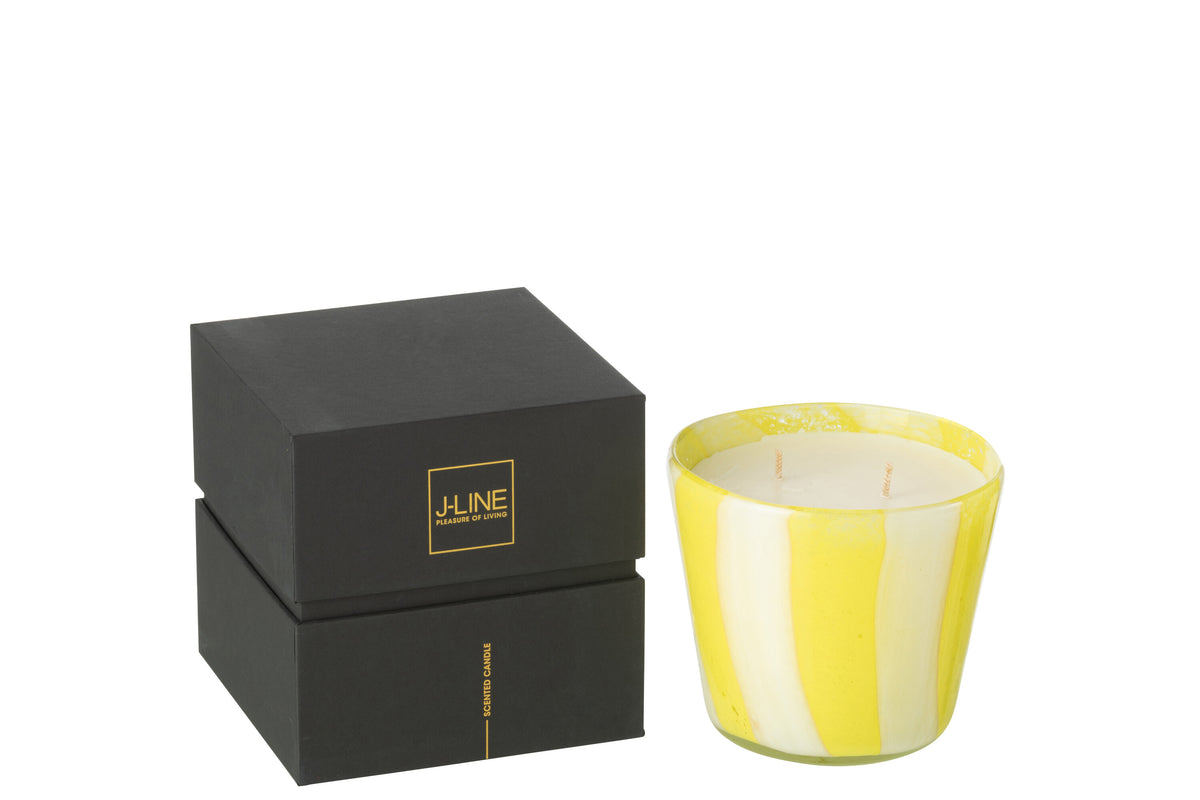 J-Line geurkaars Noa Strepen - Yashioka Gardenia - glas - geel - small - 50U