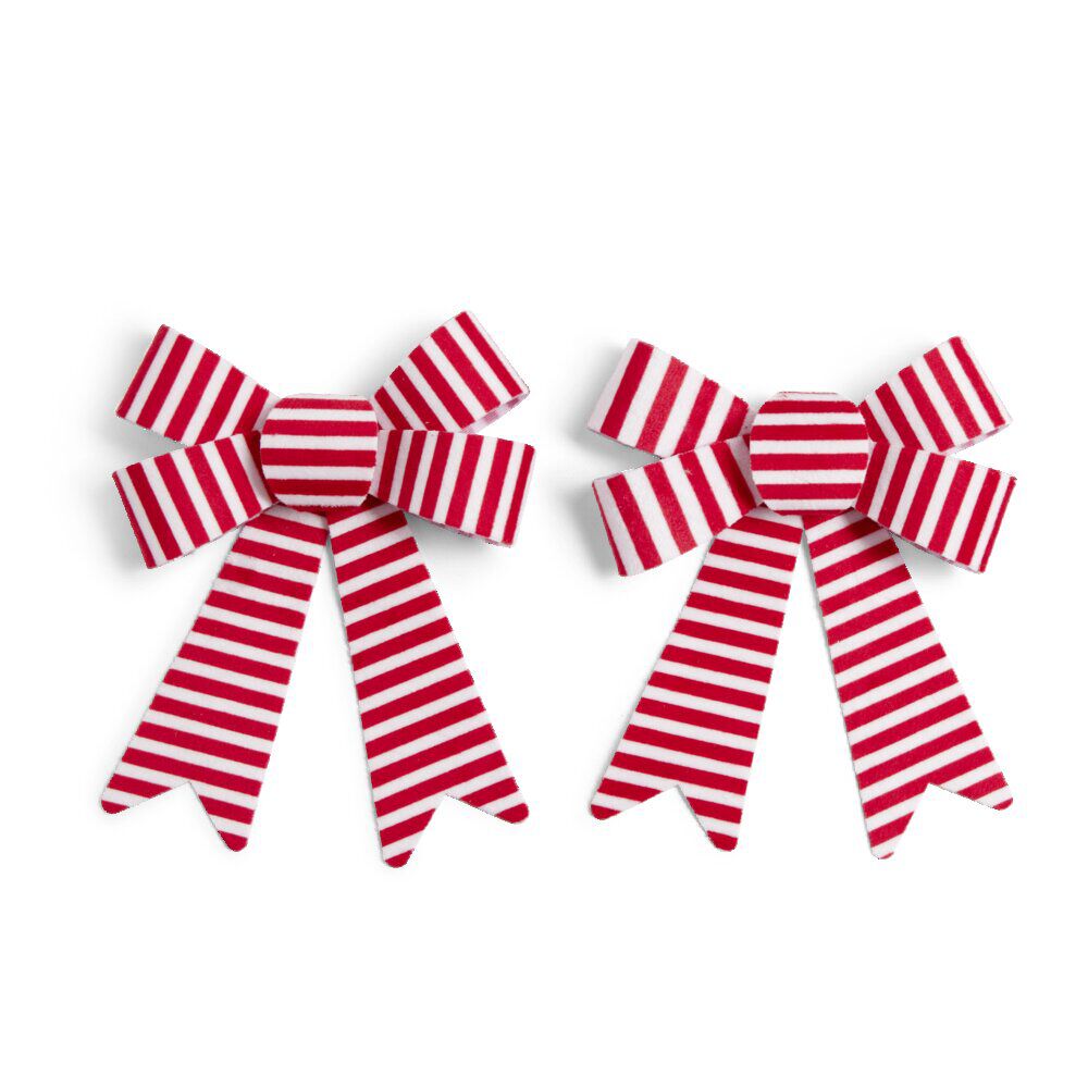 Lot de 2 noeuds rayés rouges et blancs Candyland 12x15cm