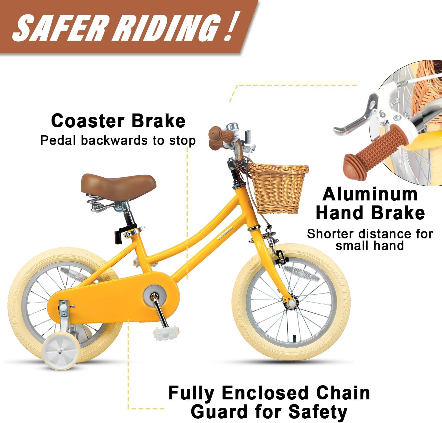 Petimini Vintage Kids Bike for Girls, 12–20 Inch Classic Bicycle with Wicker Basket & Bell, High Tensile Steel Frame, Training Wheels (12–18”), 85% Pre-Assembled, Retro Bike for Outdoor Riding