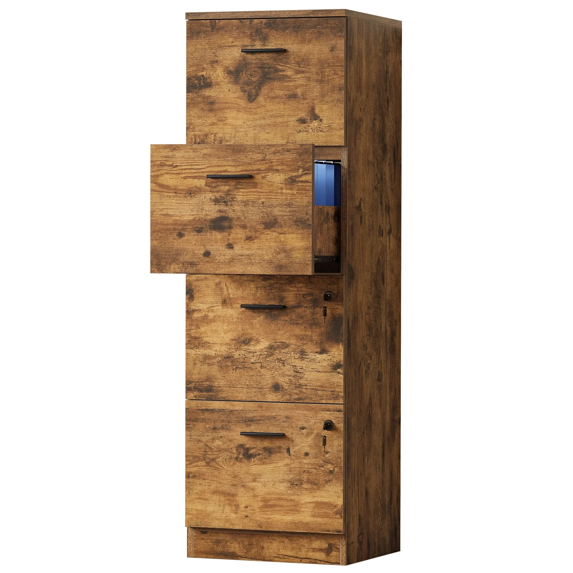 16 Deep 4-Drawer Wood File Cabinet with Lock for Letter A4-Sized Files