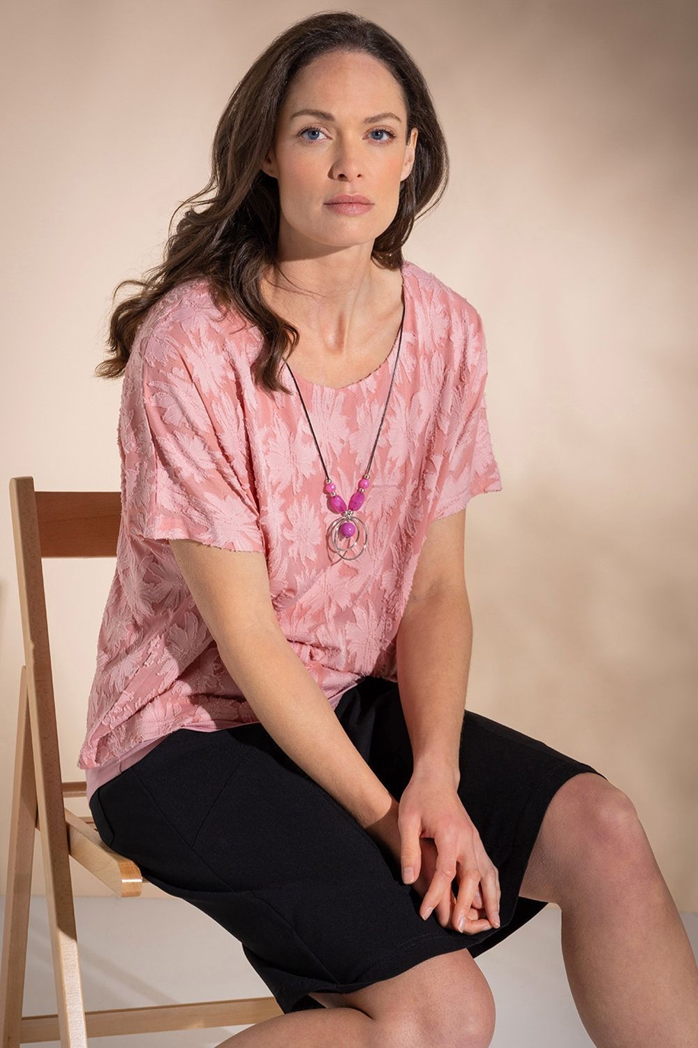 Klass. Layered Floral Top With Necklace