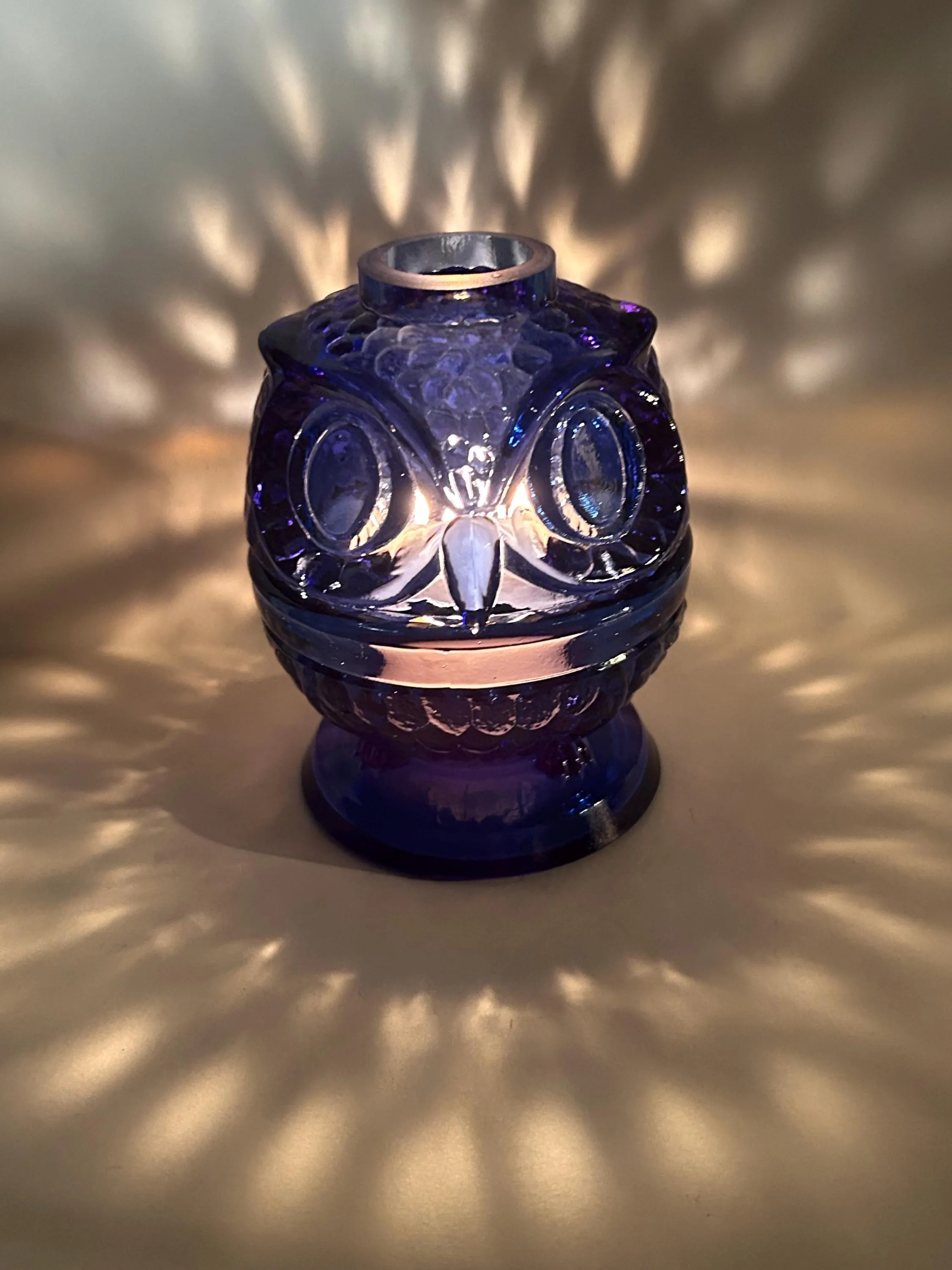Dark cobalt uranium glass owl fairy light PLEASE READ DESCRIPTION