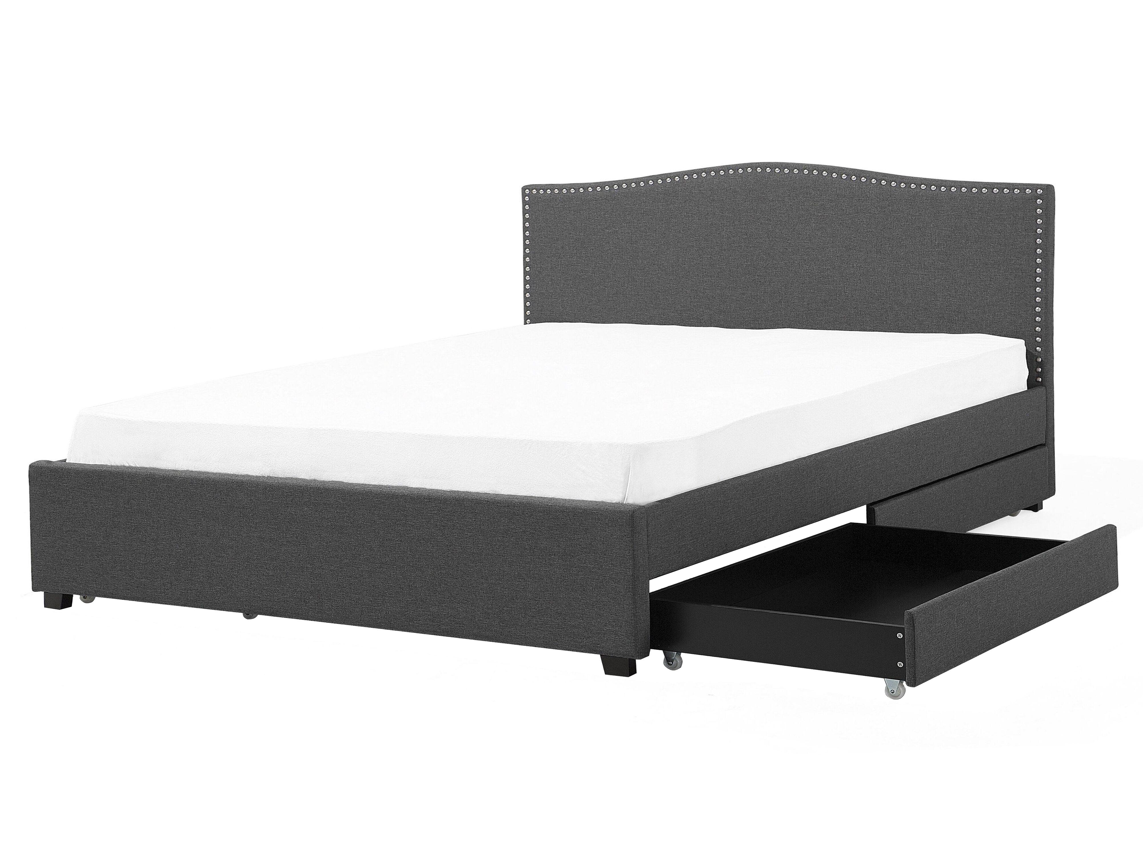Bed with Storage Drawers Fabric MONTPELLIER 160 x 200 cm (EU King Size) Dark Grey