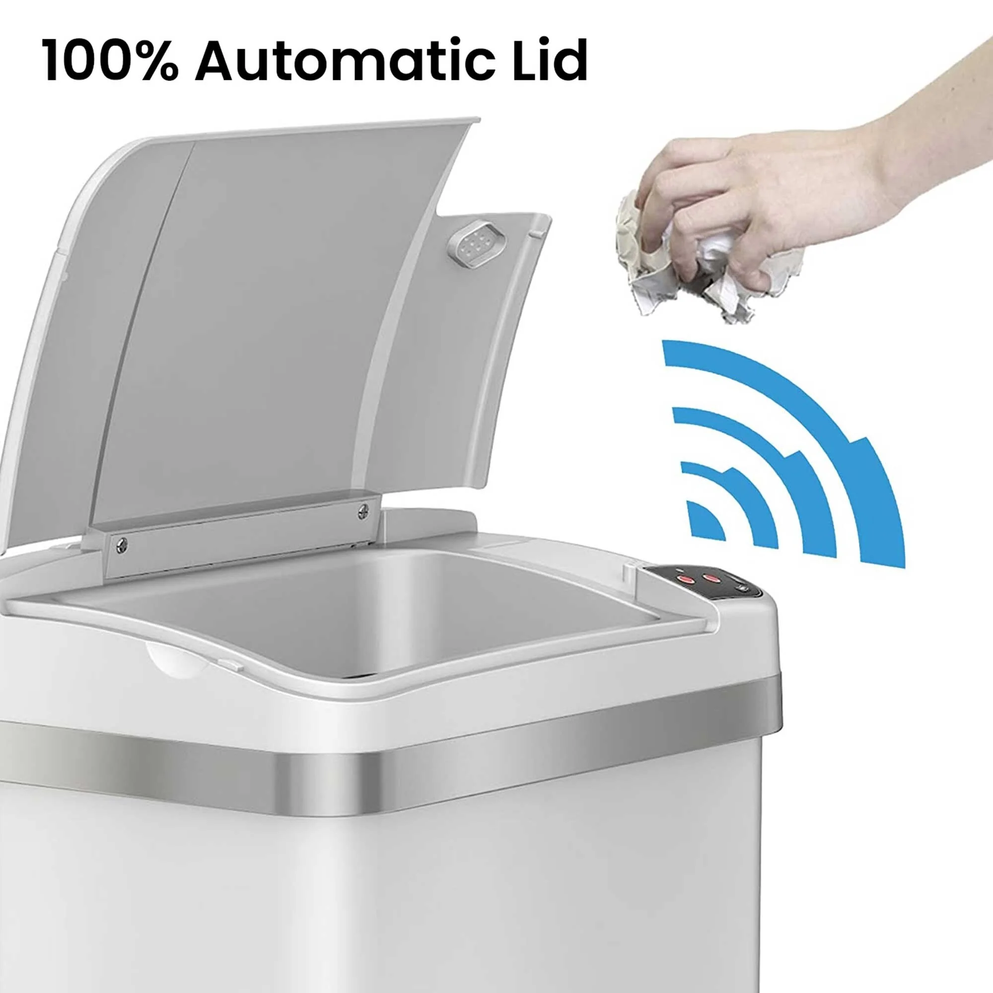 iTouchless 4 Gal White Stainless Steel Sensor Bathroom Trash Can
