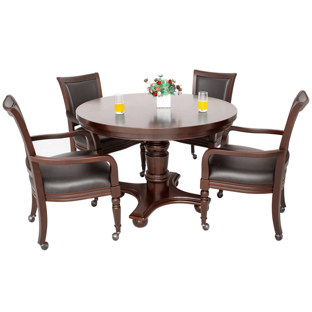 Hathaway Bridgeport 2-in-1 Round Wooden Poker Game/Dining Table & Chairs Set, Brown, 48-in, 5-pc
