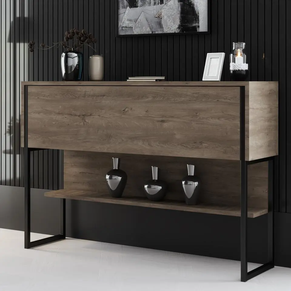 Dressoir Walnoot/Zwart - 120x30x80cm - Luxe