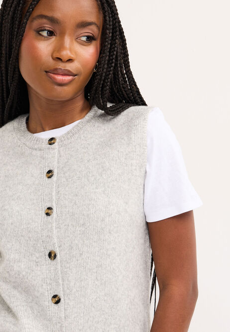 Womens Grey Knit Waistcoat Cardigan