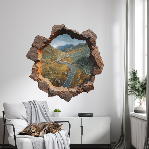 Efekt dziury w ścianie alpaki góry naklejka 3D 60x60