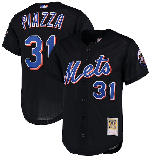 Mike Piazza New York Mets Cooperstown Collection Mesh Batting Practice Button-Up Jersey - Black/Orange/Royal