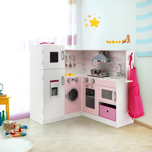 NNECW Kids Kitchen Pretend Play Set with Cookware & Apron