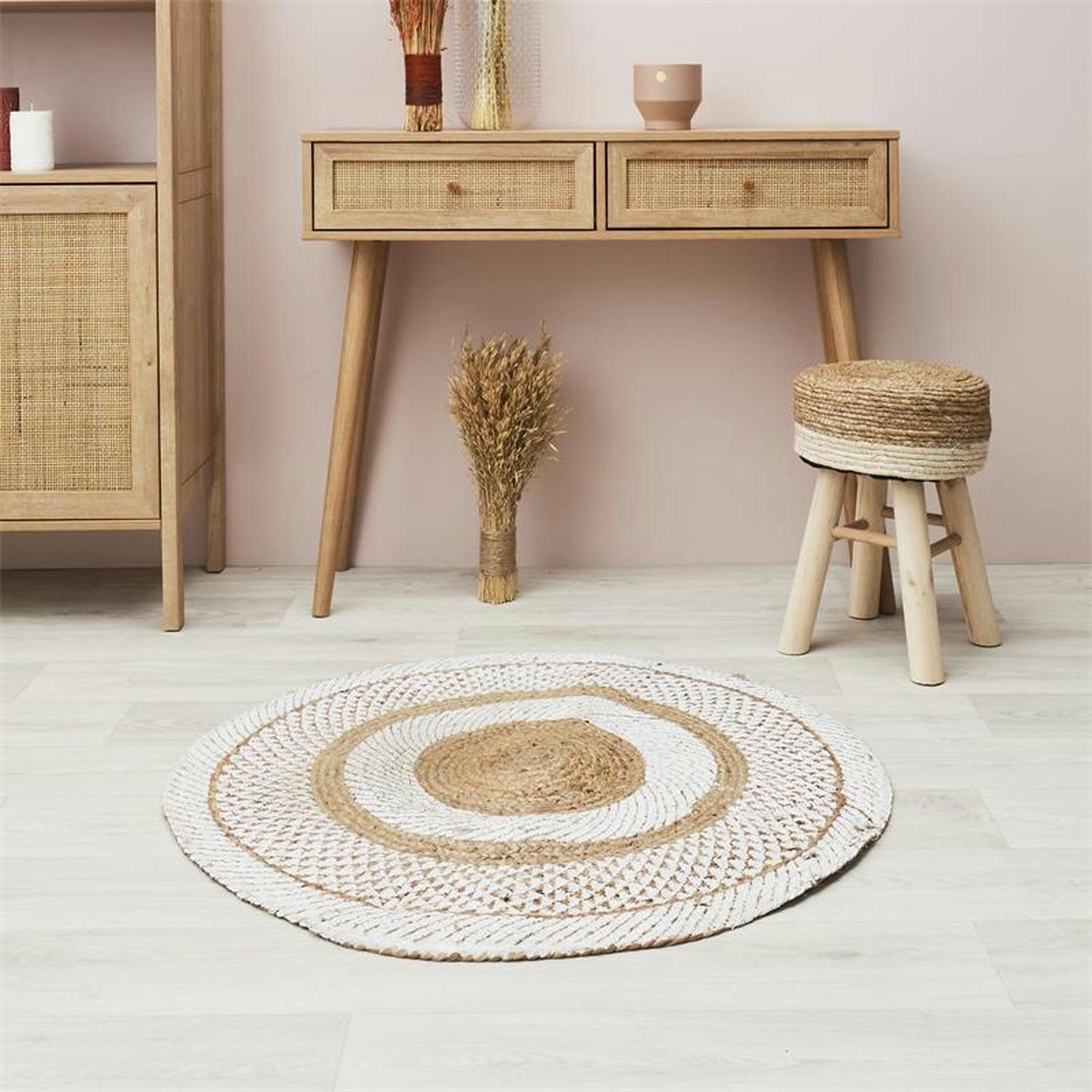 NUDE - Tapis rond en jute avec imprimé d.90cm blanc