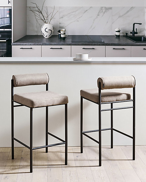Lot de 2 chaises de bar AMAYA Tissu Taupe