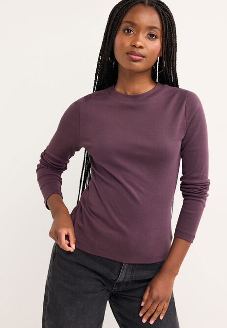 Womens Plum Long Sleeve Cotton Top