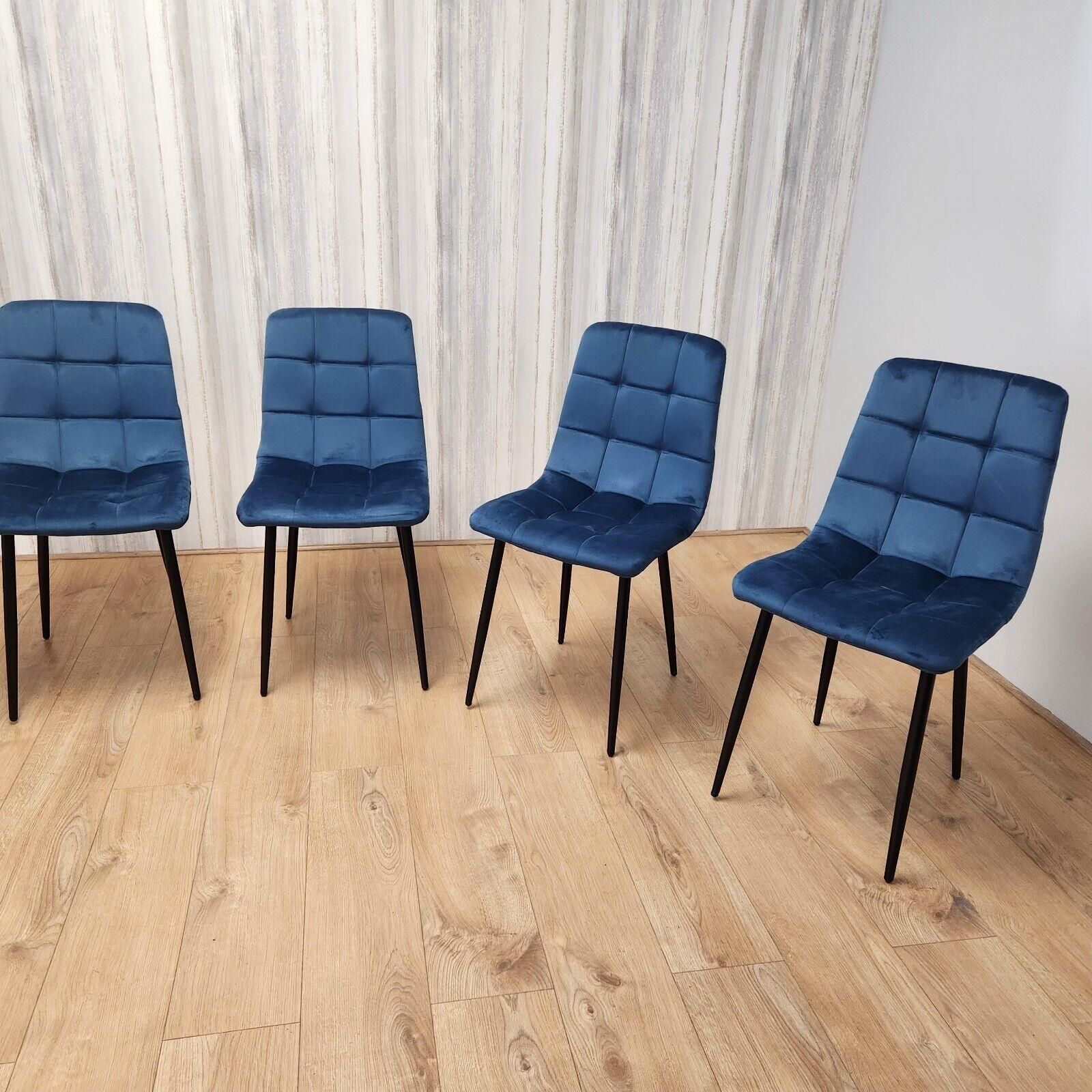 KOSY KOALA Modern Rectangle Glass Dining Table Set With 4 Blue Velvet Chairs Dining Room Furniture