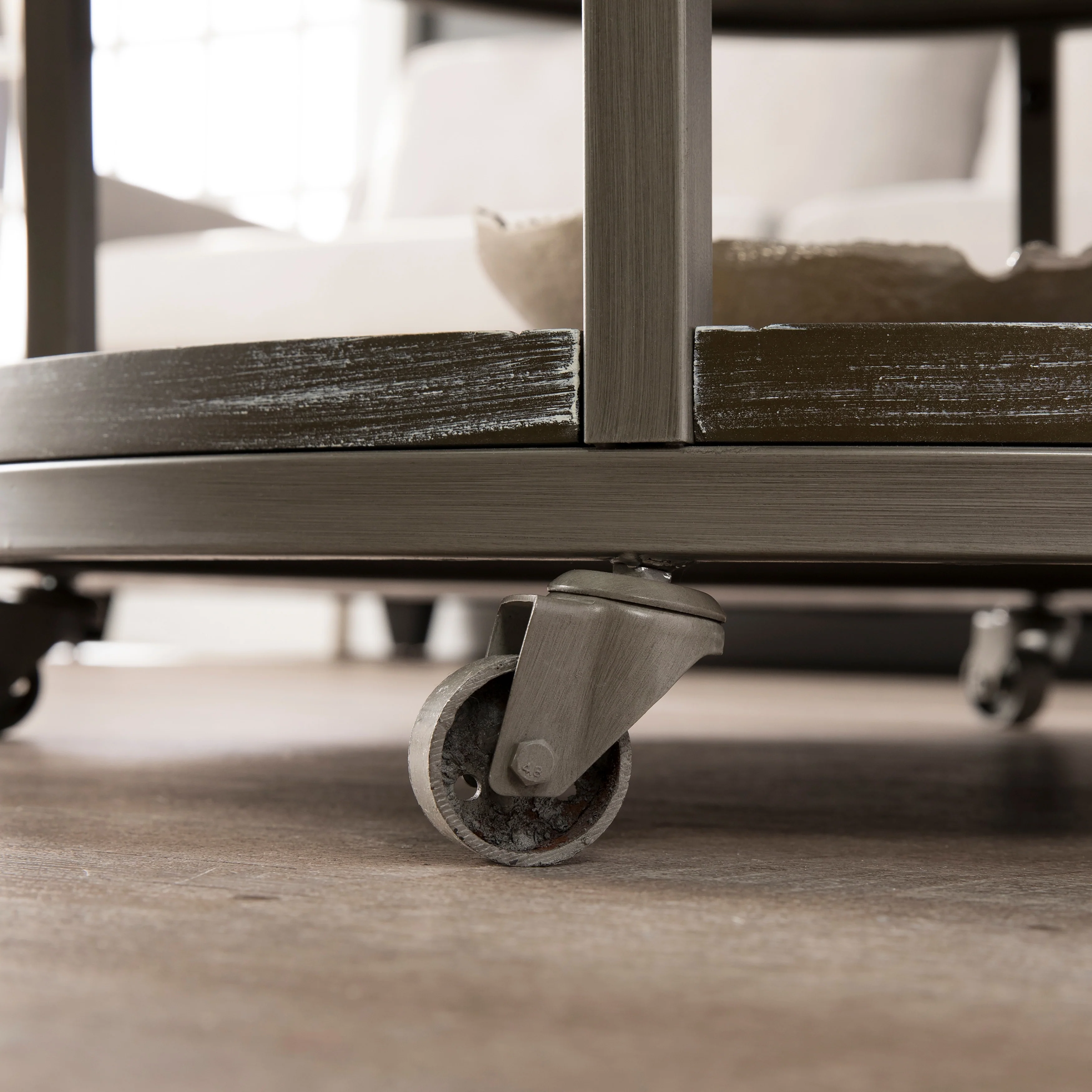 SEI Furniture Kenya Industrial Rustic Round Wood Coffee Table with Shelf