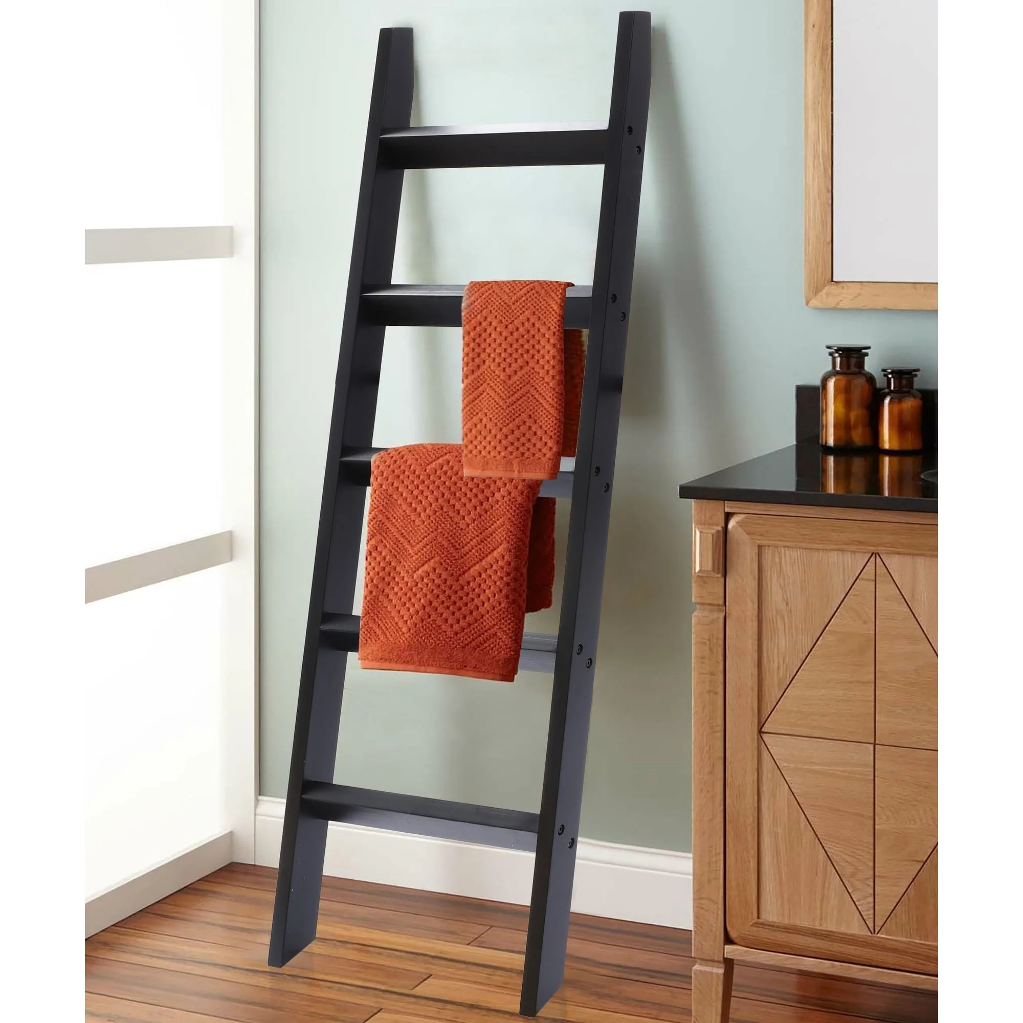 Black Wood 4.8ft Decorative Blanket Ladder - 57.9 H x 19.9 W x 2.56 D