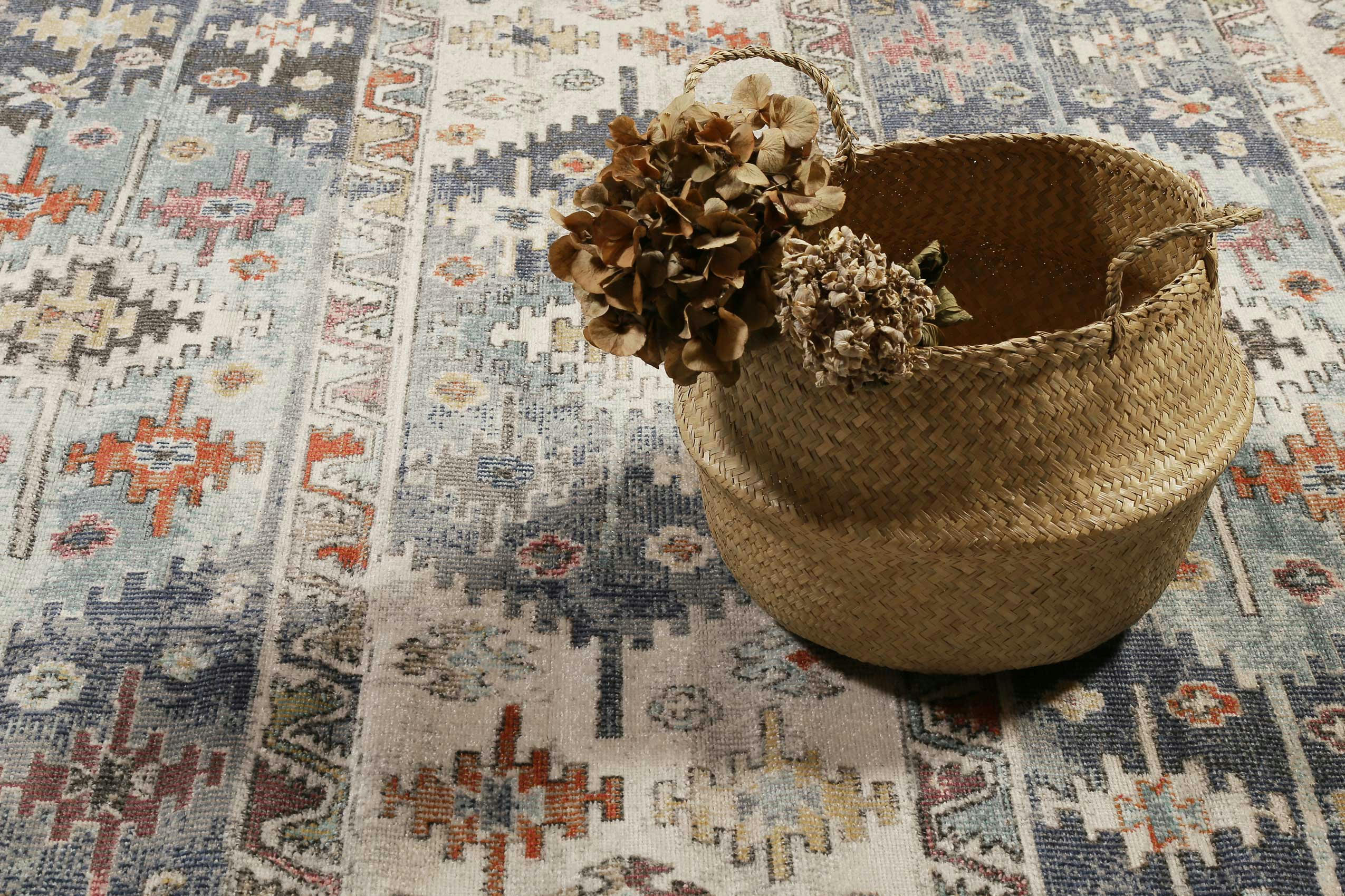 ELWOOD - Tapis exterieur plat motif kilim vintage bleu 225x160