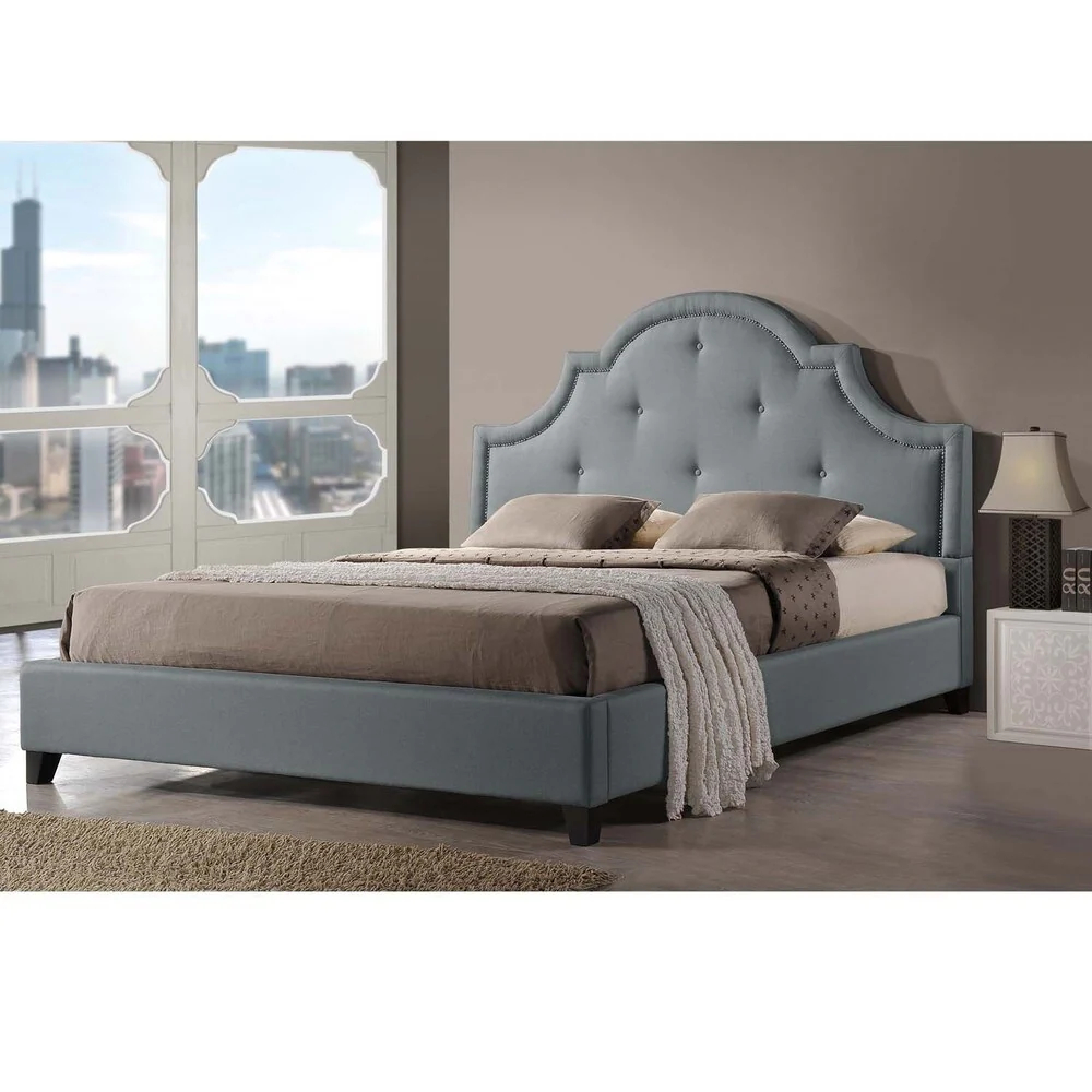 Baxton Sudio Hamlin Grey Linen Bed with Bed Bench