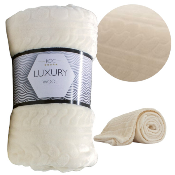 Koc Narzuta Na Łóżko Miękki 130x160 Cm Luxury Wool Mikroflanela - Kremowy