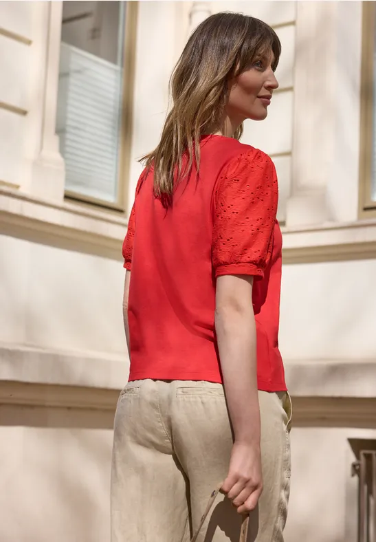 T-Shirt mit Rundhals und Spitzenärmeln