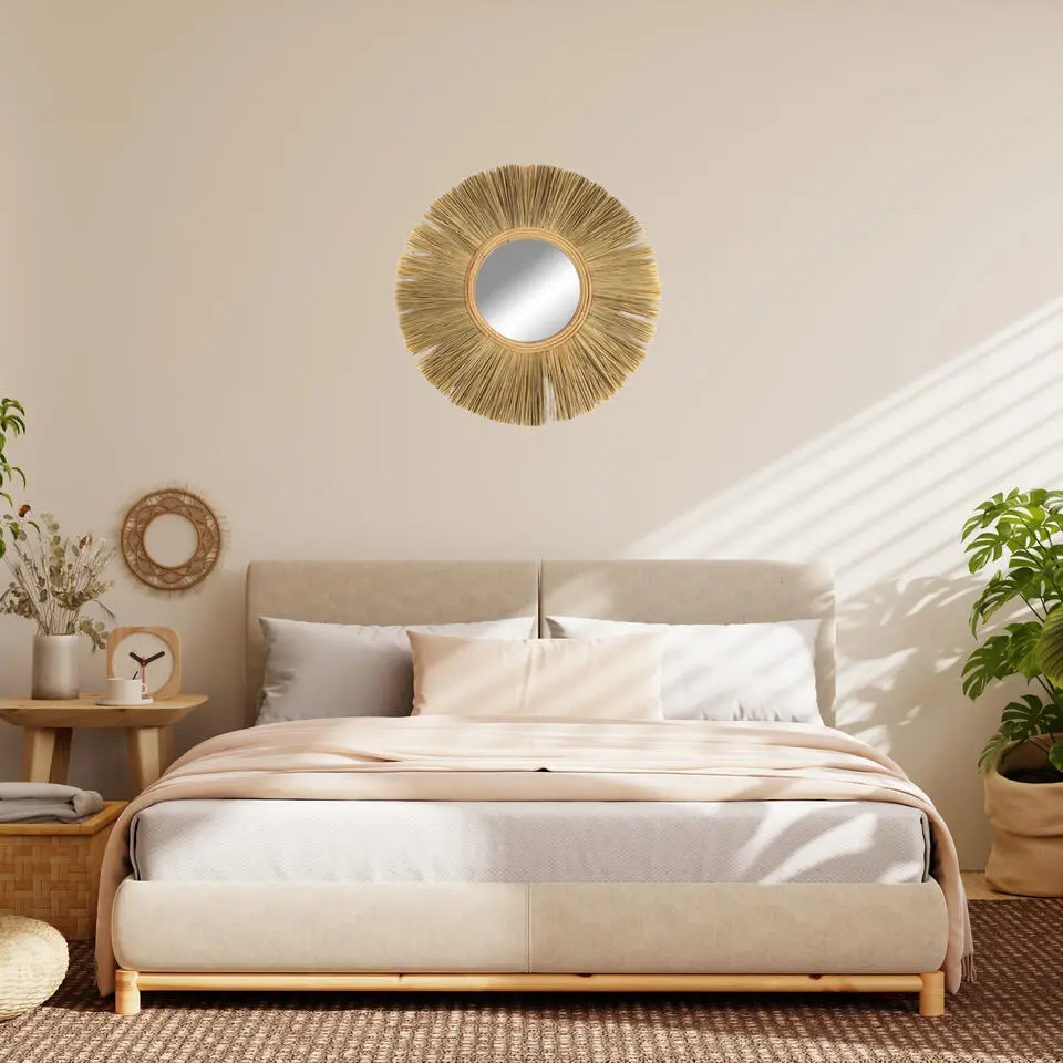 Natural Living Ronde wandspiegel bohemian - bruin - zeegras -60cm