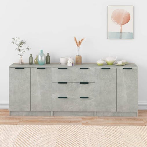NNEVL 3 Piece Sideboards Concrete Grey Engineered Wood