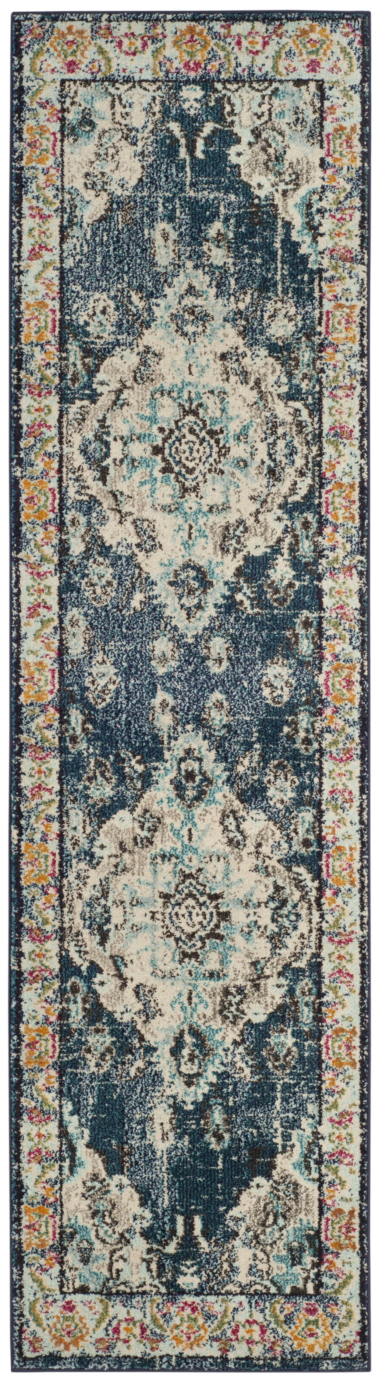 MONACO - Tapis de salon interieur en bleu marine & bleu clair, 66 x 183 cm