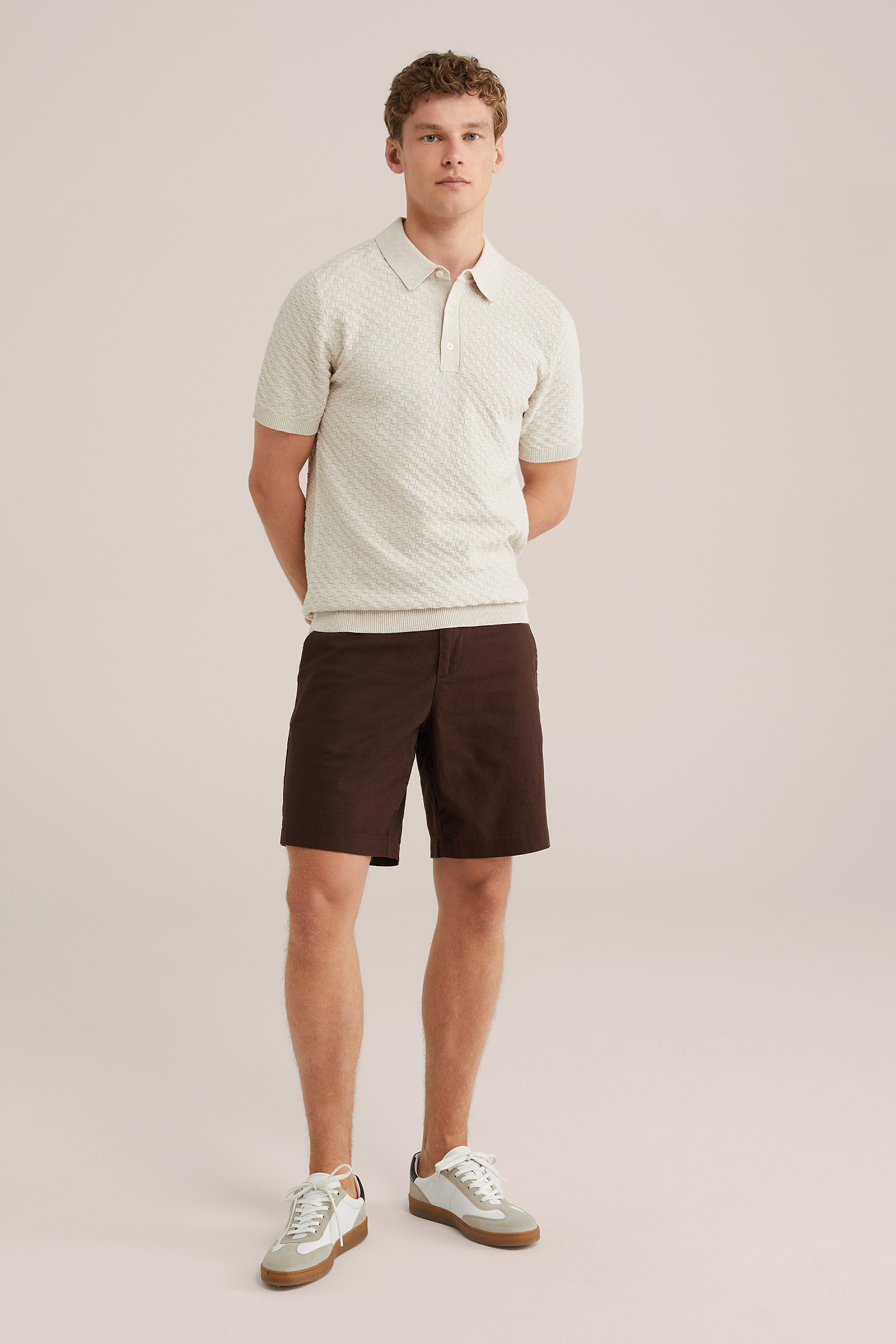 Heren Regular fit fijngebreide polo met structuur