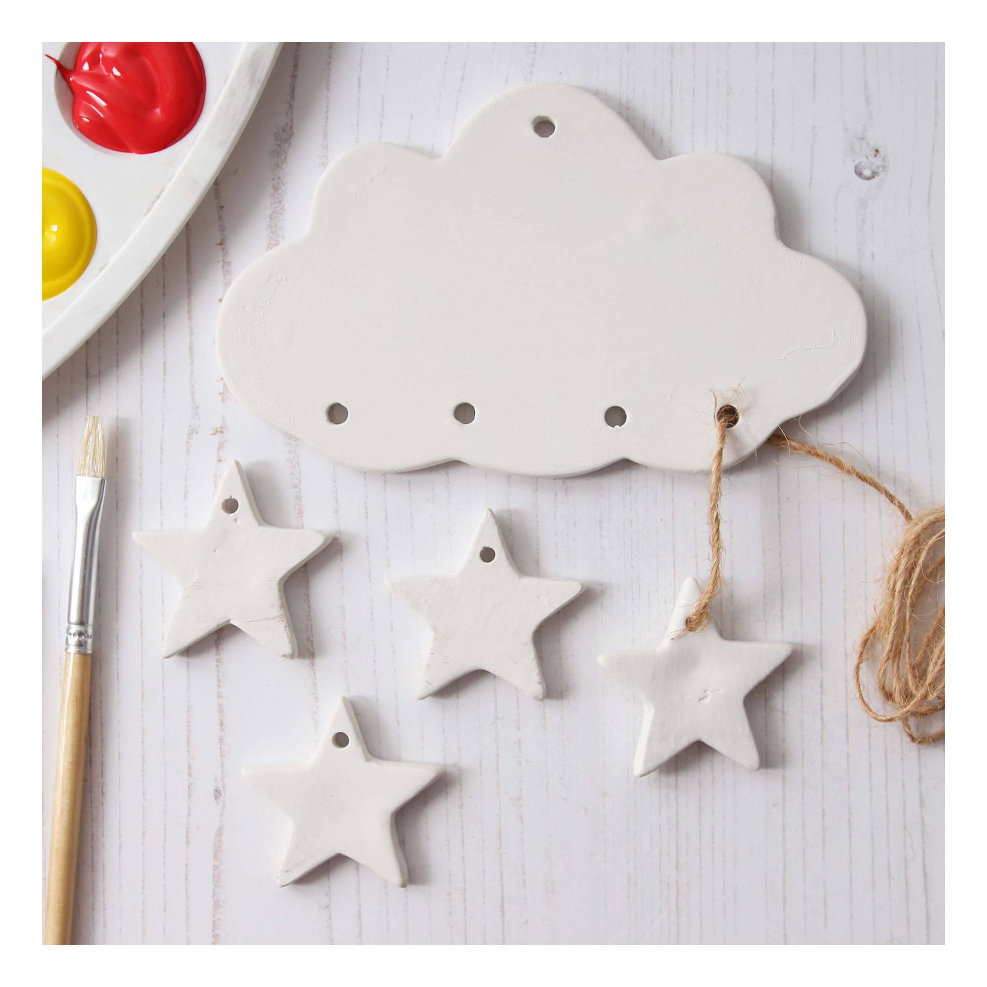 Unglazed Ceramic Cloud and Stars Decoration 14cm