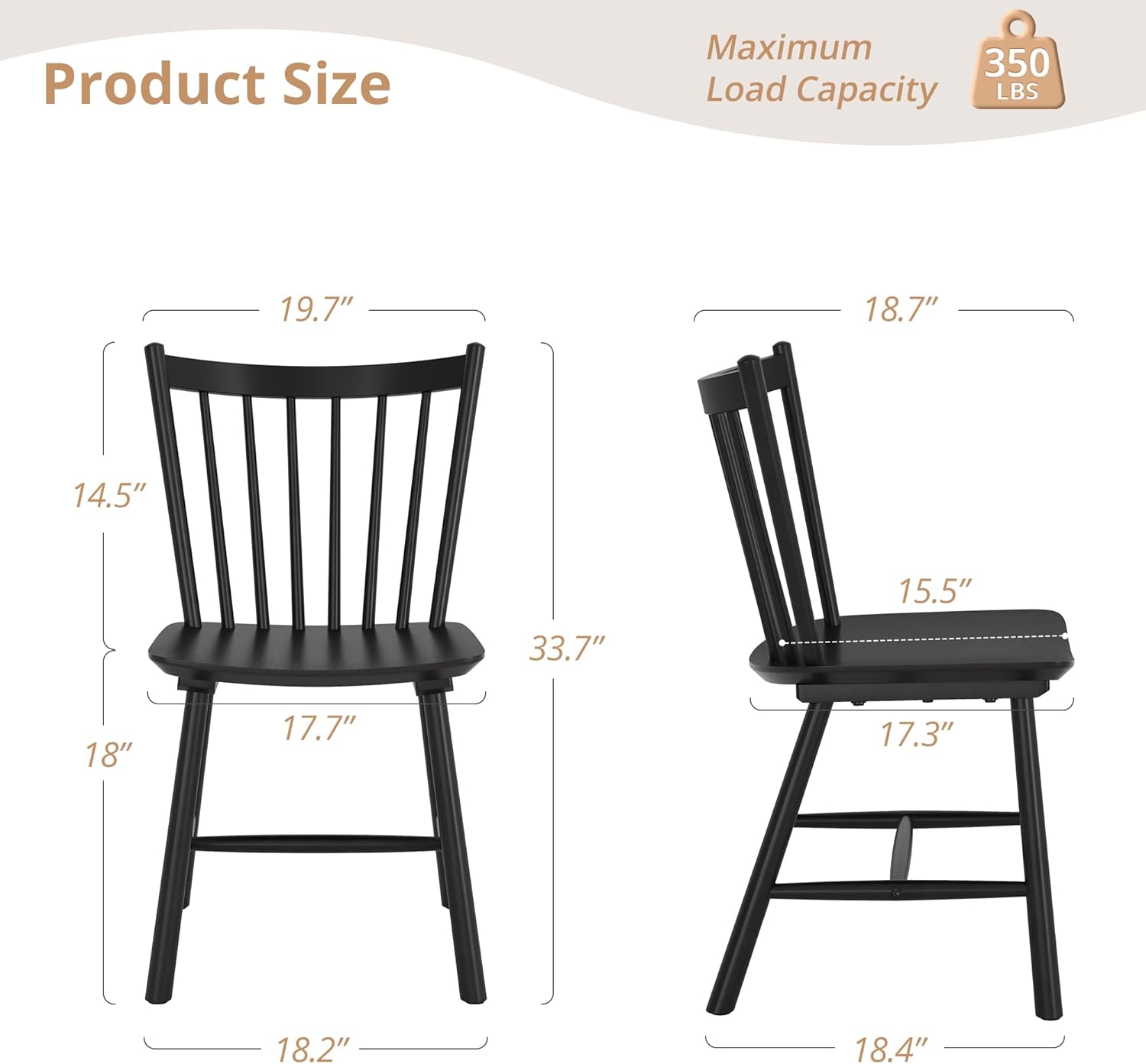 LUE BONA Upgraded Dining Chairs Set of 8, Farmhouse Wooden Spindle Back Kitchen Chairs, Windsor Dining Chairs for Kitchen and Dining Room, Black