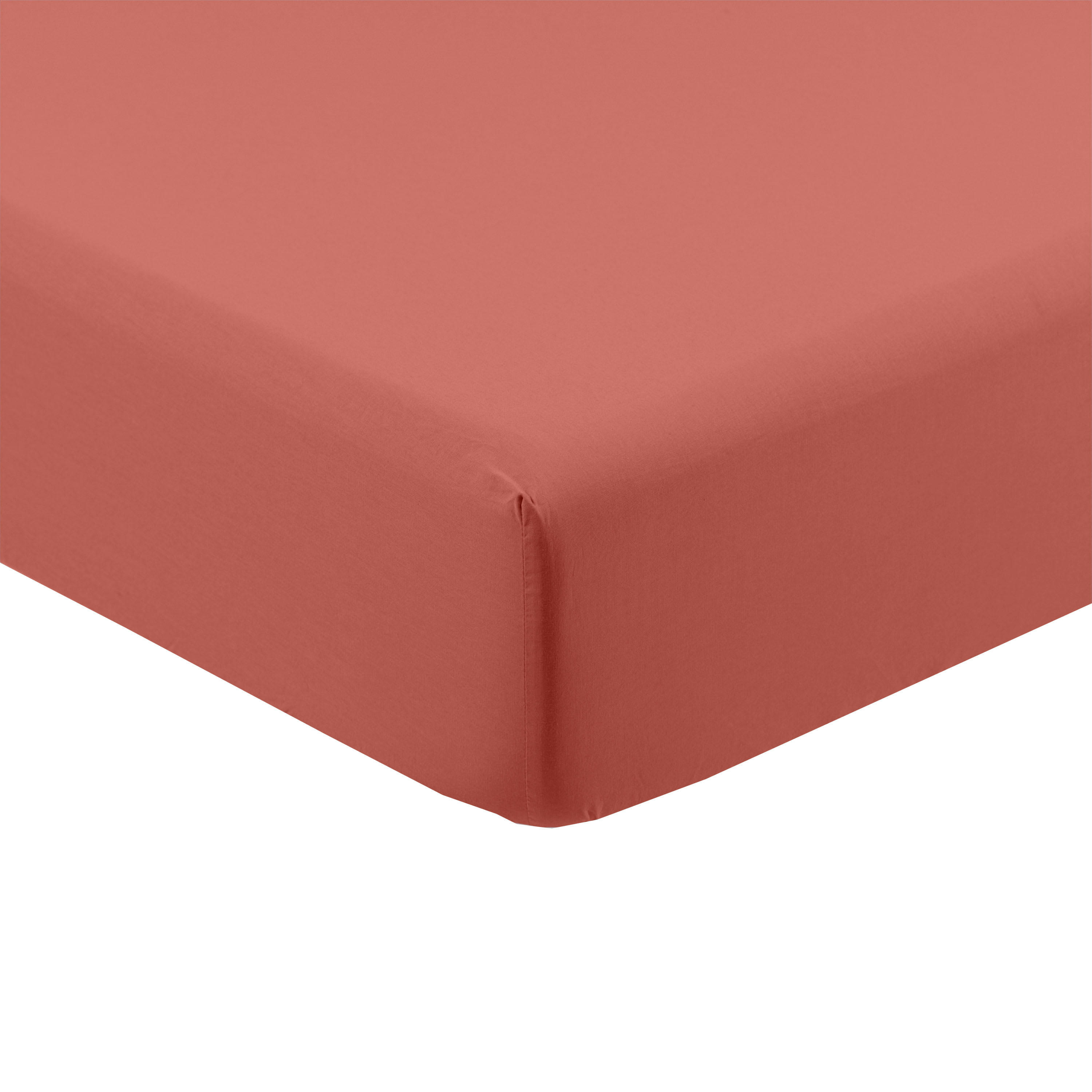 SONGE - Drap housse coton lavé uni rouge 160 x 200 cm