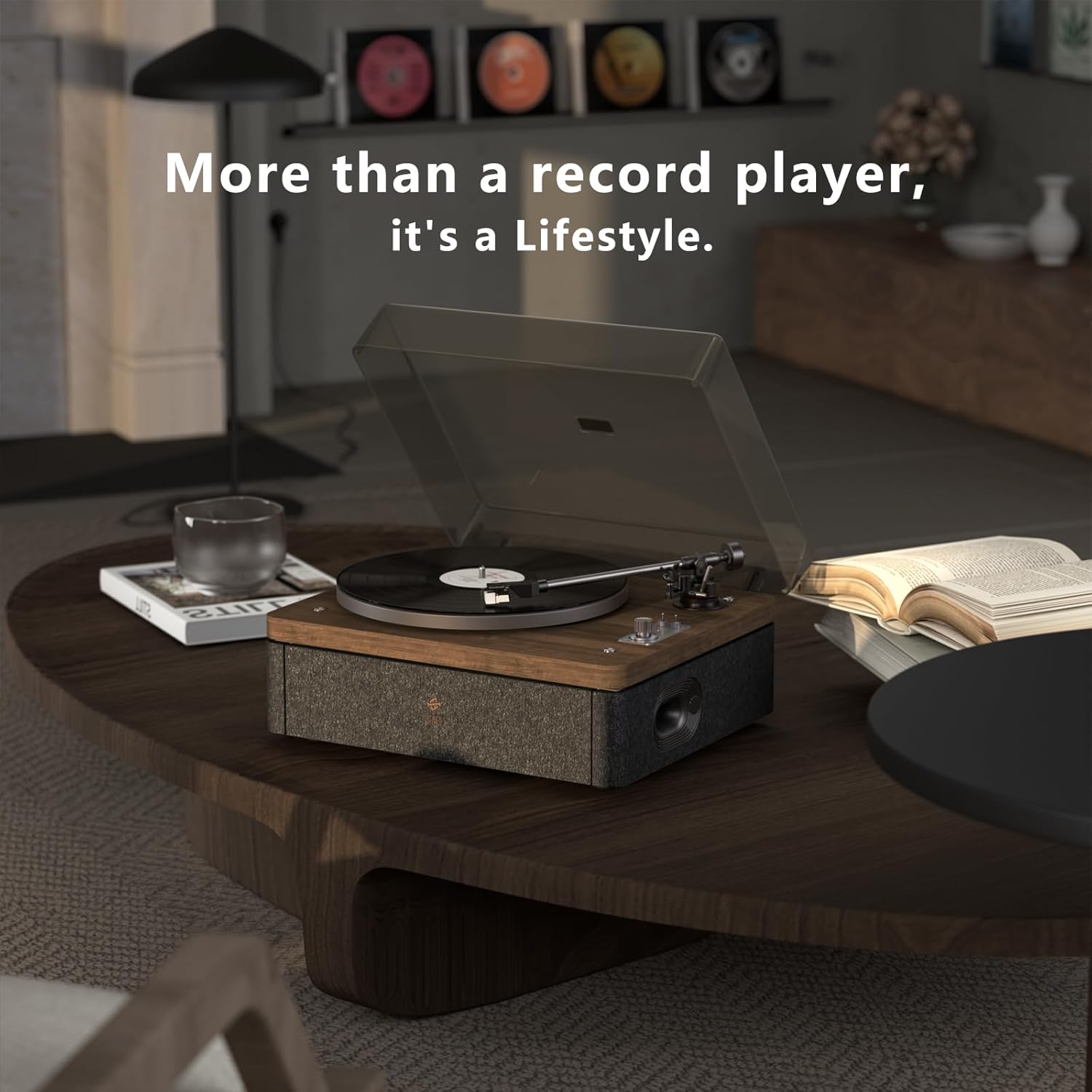 Stack Stone DS07 High Fidelity Vinyl Record Player with Built-in Speakers  All in One Vintage Belt Drive Wooden Turntable with Magnetic Cartridge  Ti Amplifiers  Bluetooth  RCA Output  Auto Off