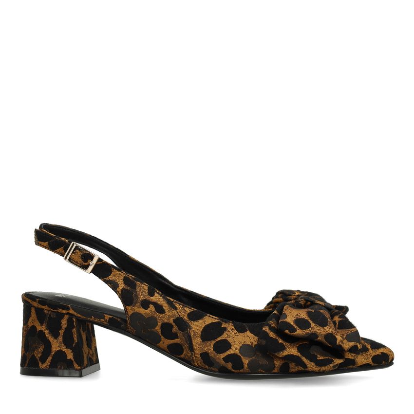 Manfield Zwarte leopard slingbacks met strik